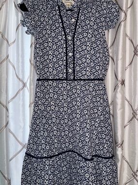 NWT Monteau Navy and White Floral Fit-and-Flare Dress